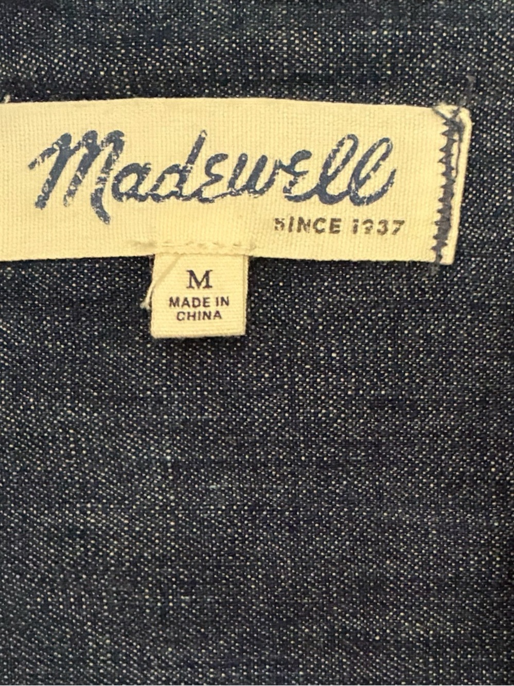 Madewell Denim Button-Front Tunic Dress in Medium Blue with Mandarin Collar - Picture 4 of 5